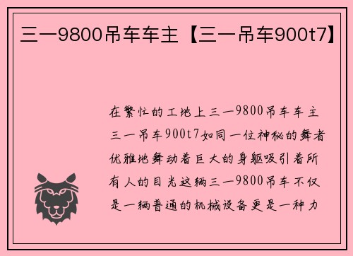 三一9800吊车车主【三一吊车900t7】