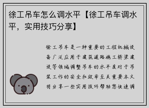 徐工吊车怎么调水平【徐工吊车调水平，实用技巧分享】