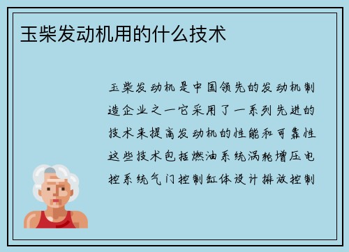 玉柴发动机用的什么技术